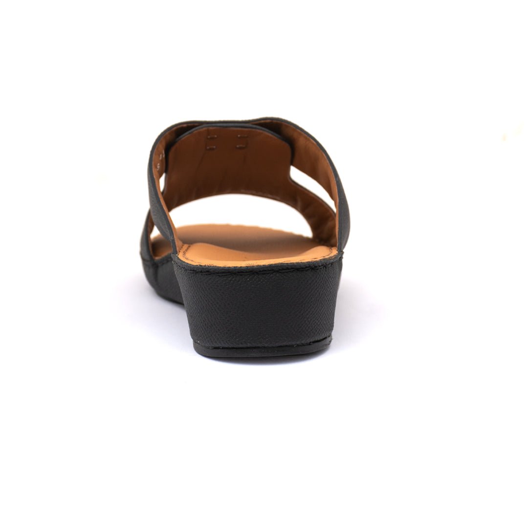 Genuine Saffiano Leather Arabic Slipper with Signature Shield Buckle