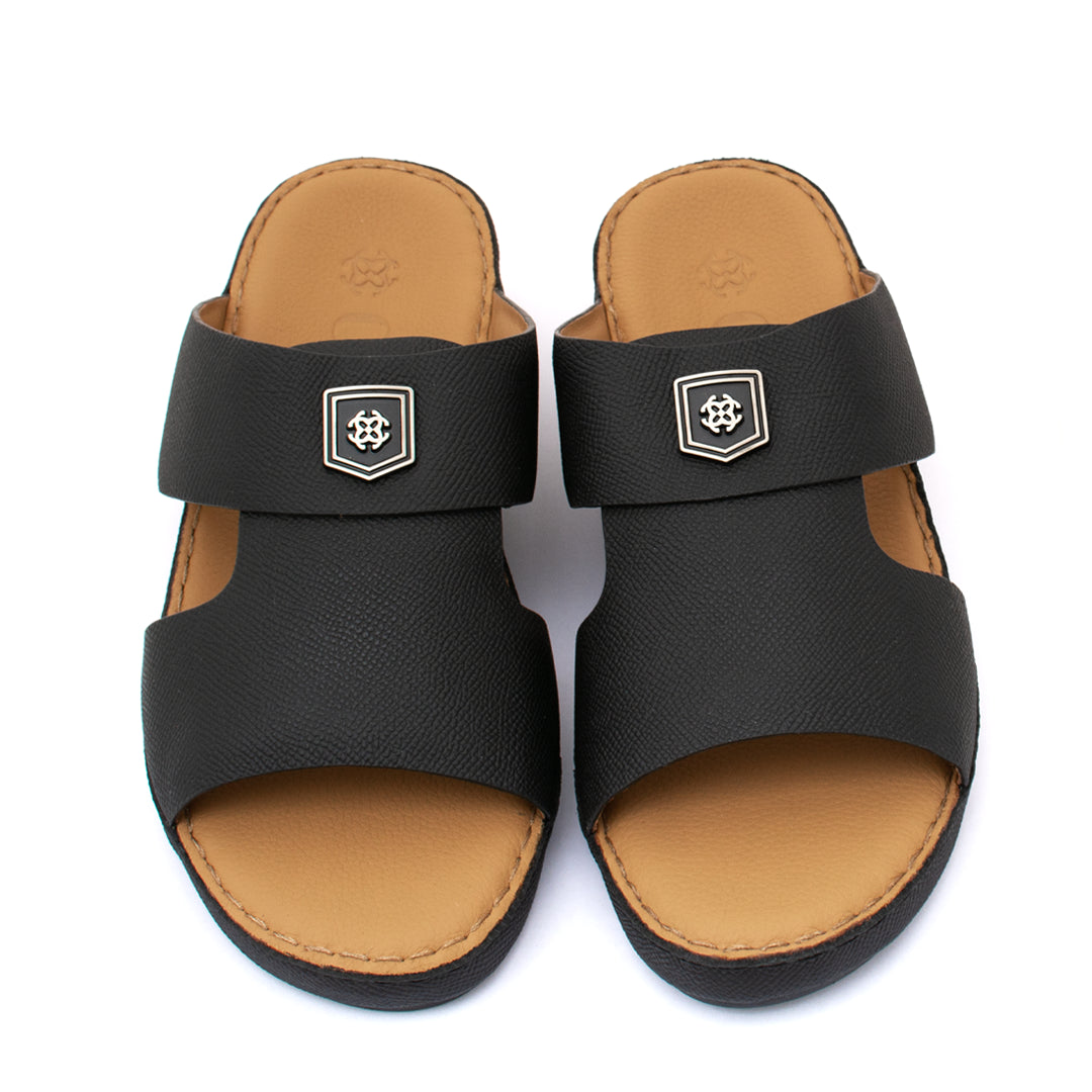 Genuine Saffiano Leather Arabic Slipper with Signature Shield Buckle