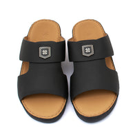 Genuine Saffiano Leather Arabic Slipper with Signature Shield Buckle