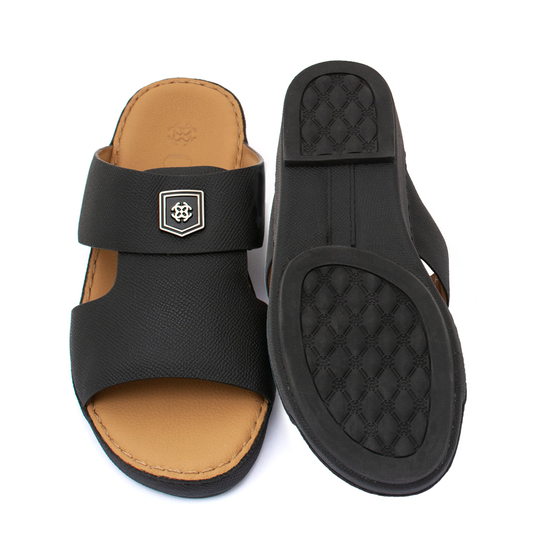 Genuine Saffiano Leather Arabic Slipper with Signature Shield Buckle