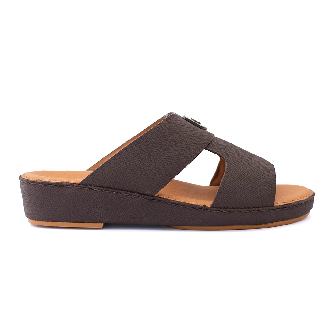 Genuine Saffiano Leather Arabic Slipper with Signature Shield Buckle