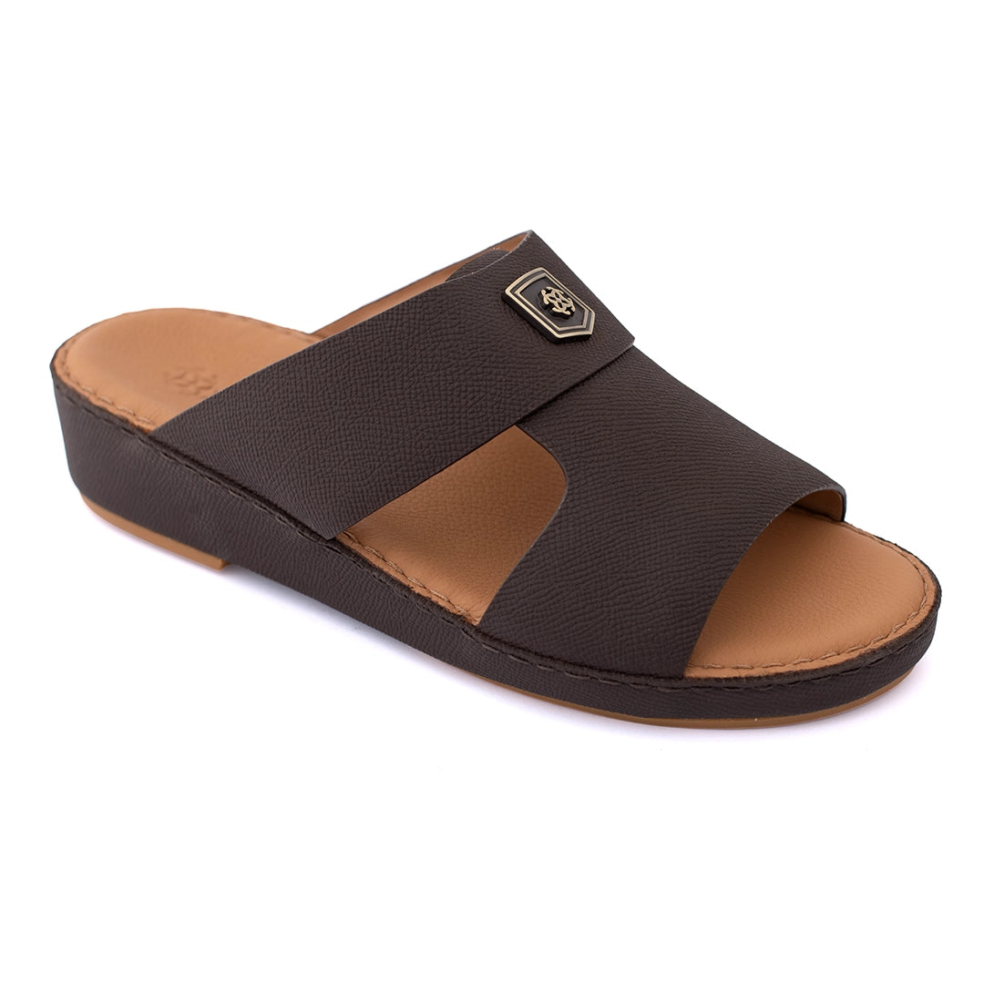 Genuine Saffiano Leather Arabic Slipper with Signature Shield Buckle