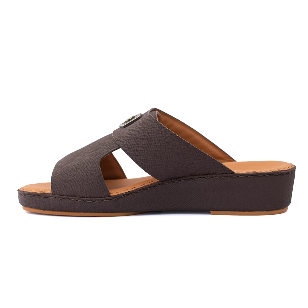 Genuine Saffiano Leather Arabic Slipper with Signature Shield Buckle