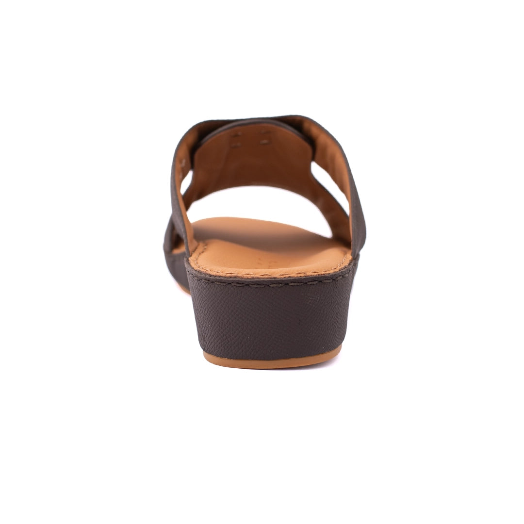 Genuine Saffiano Leather Arabic Slipper with Signature Shield Buckle