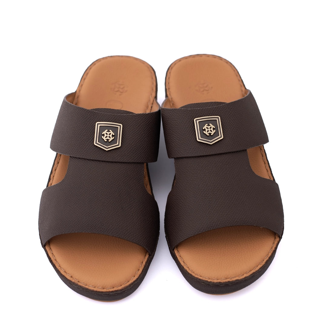 Genuine Saffiano Leather Arabic Slipper with Signature Shield Buckle