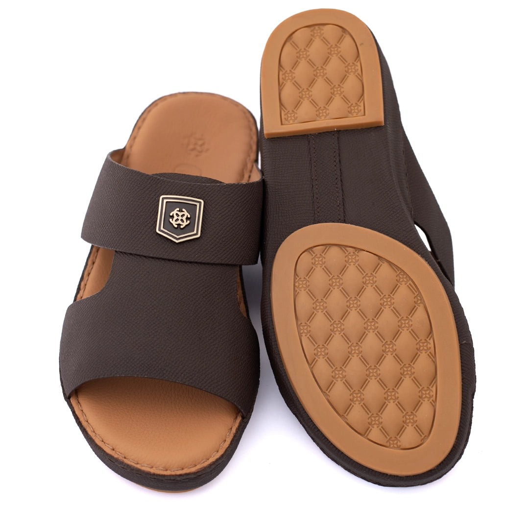 Genuine Saffiano Leather Arabic Slipper with Signature Shield Buckle