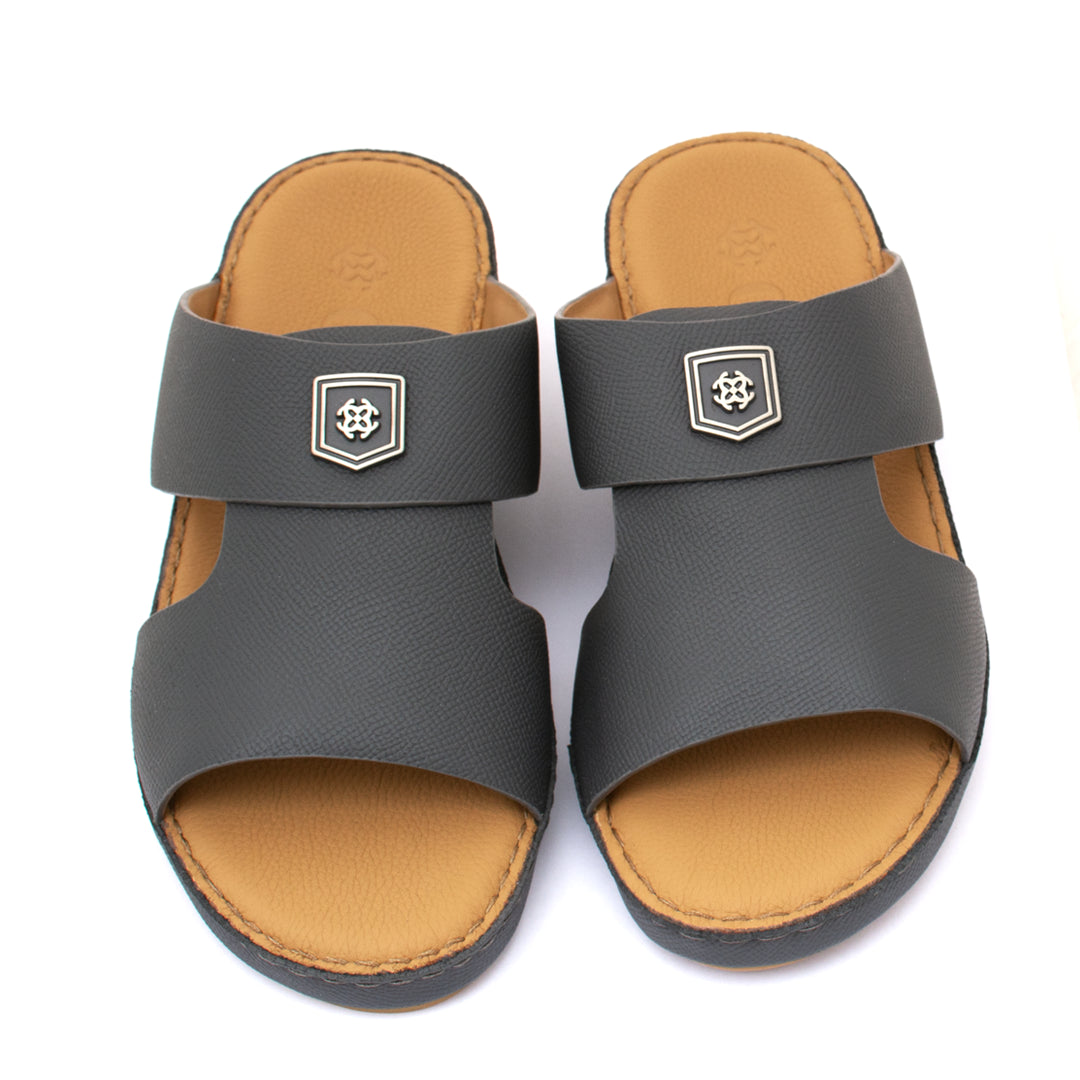 Genuine Saffiano Leather Arabic Slipper with Signature Shield Buckle