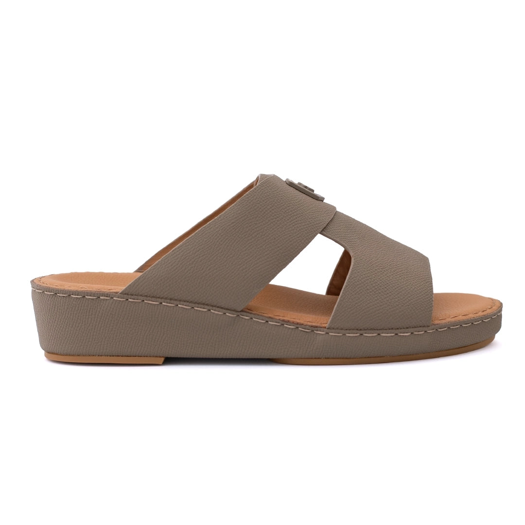 Genuine Saffiano Leather Arabic Slipper with Signature Shield Buckle