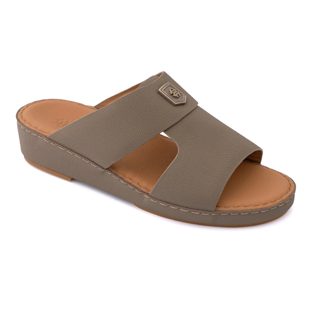Genuine Saffiano Leather Arabic Slipper with Signature Shield Buckle