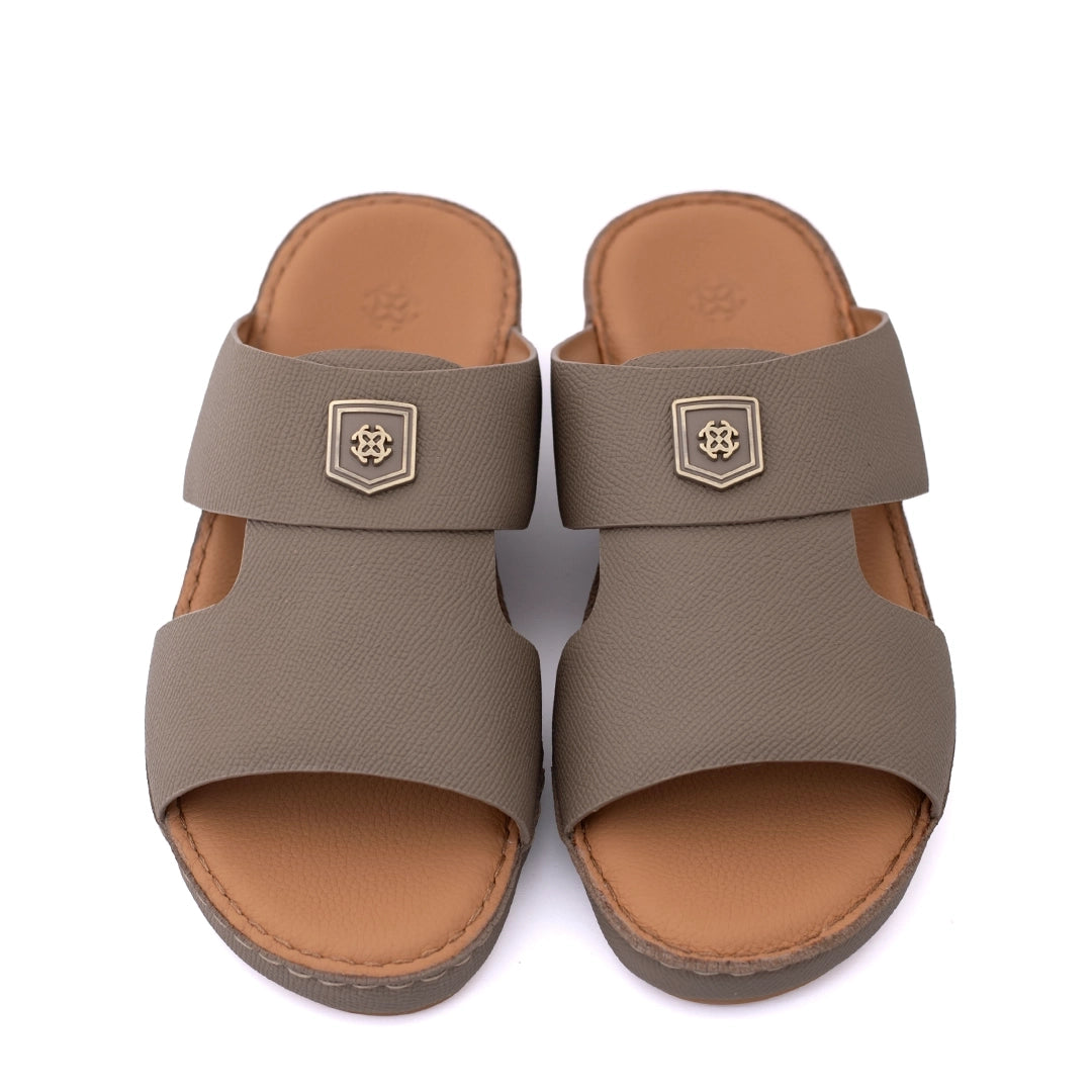 Genuine Saffiano Leather Arabic Slipper with Signature Shield Buckle
