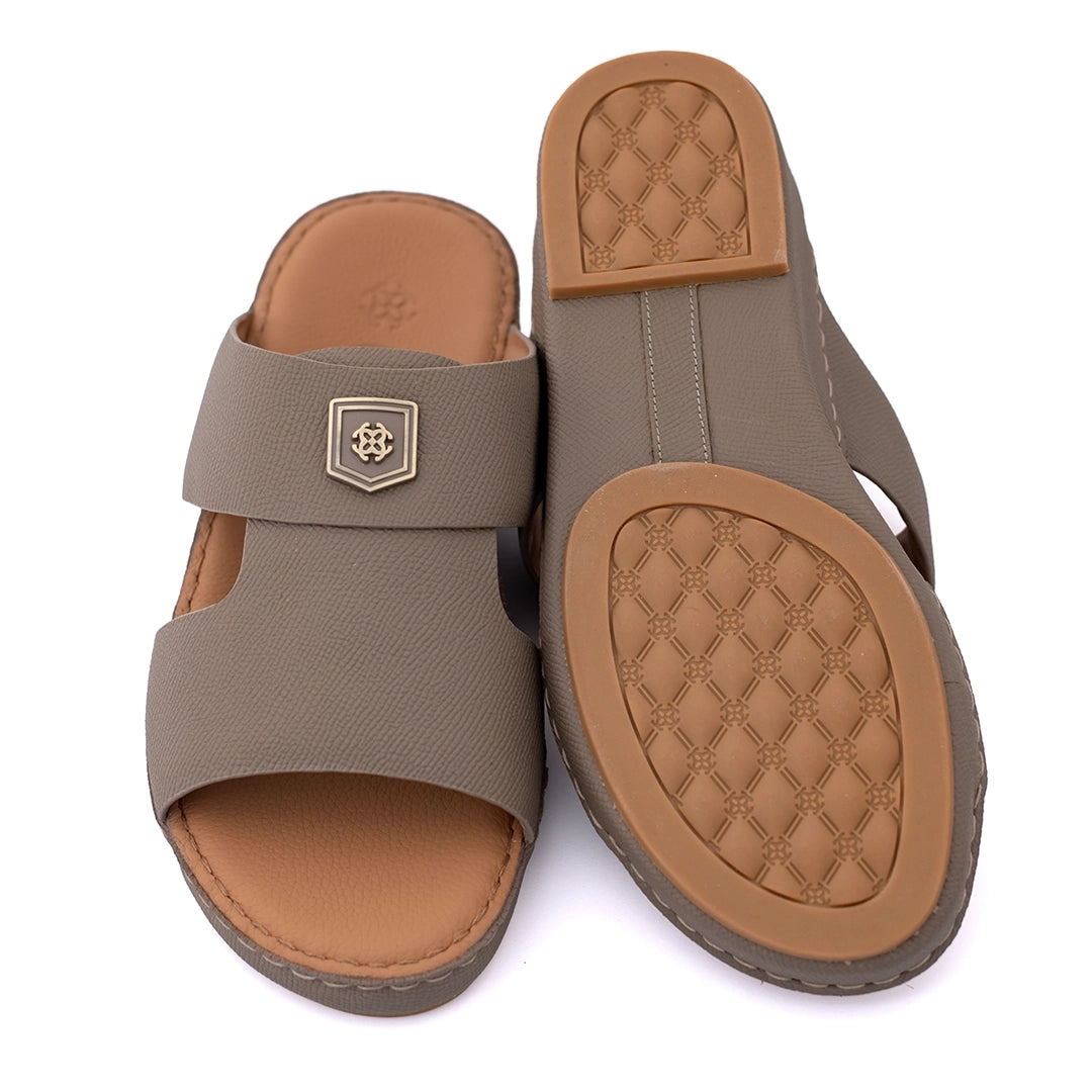Genuine Saffiano Leather Arabic Slipper with Signature Shield Buckle