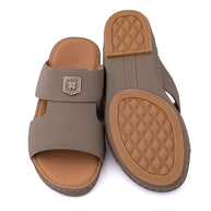Genuine Saffiano Leather Arabic Slipper with Signature Shield Buckle