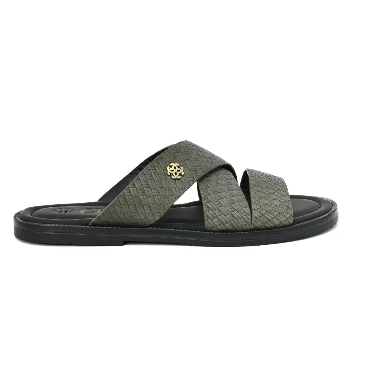 Two Tone Leather Finish Flat Sandals