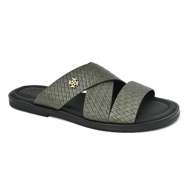 Two Tone Leather Finish Flat Sandals