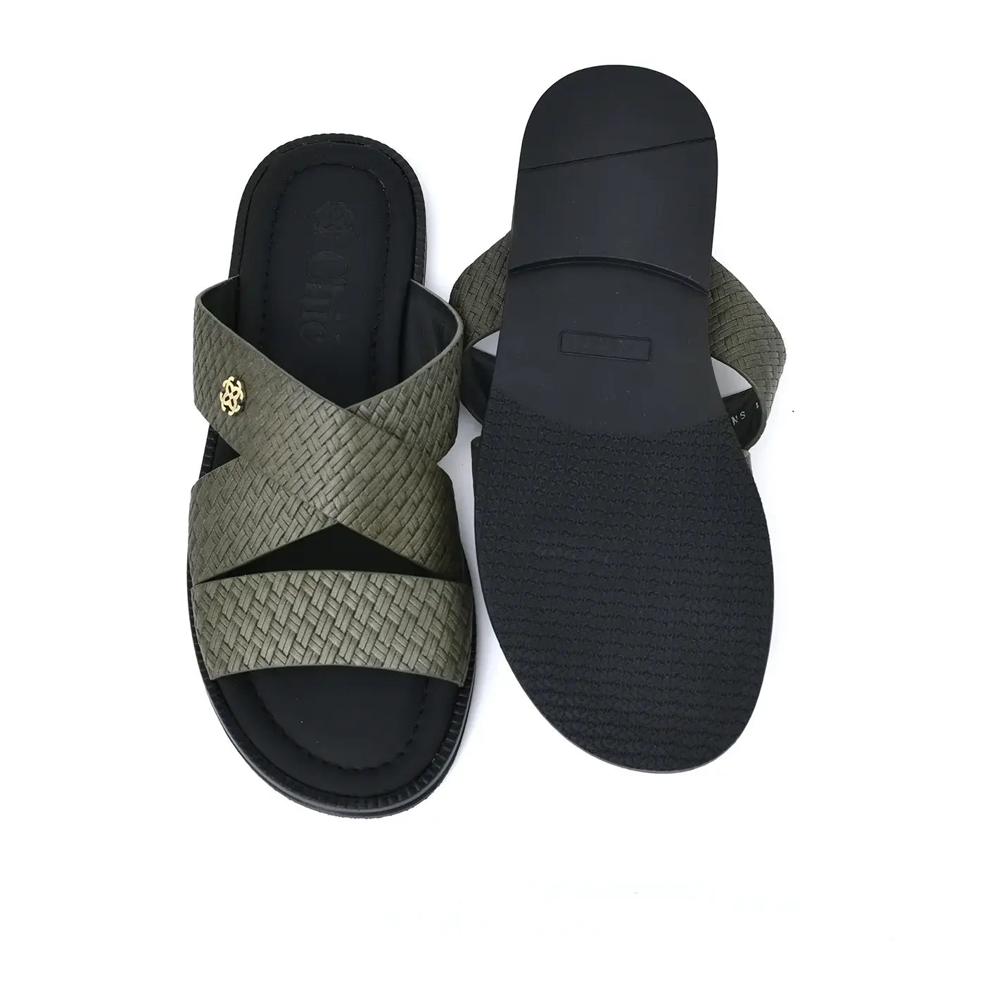 Two Tone Leather Finish Flat Sandals