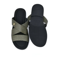 Two Tone Leather Finish Flat Sandals